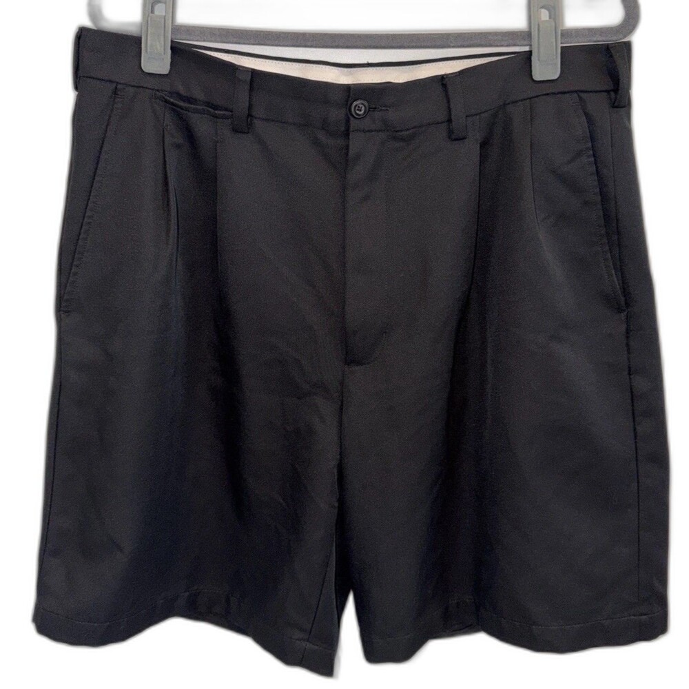 PGA Tour Golf Shorts Mens Sz 36 Black Performance Pleated Dry-Flux Sun UPF Chino